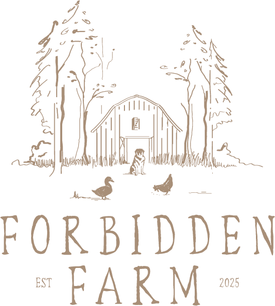 Forbidden Farm's barn, trees and animals