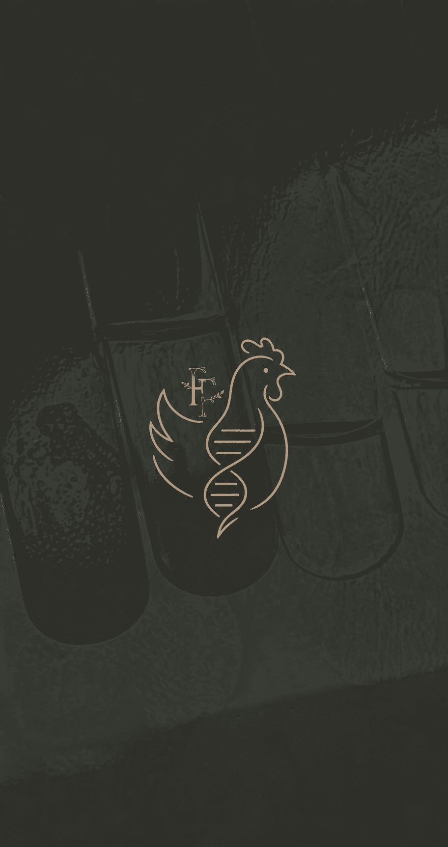 Forbidden Farm poultry DNA emblem on branded test-tube artwork